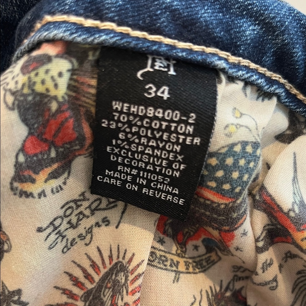 Ed Hardy NYC EAGLE SLIM FLARE Embroidery JEANS size 34 Y2k - Picture 5 of 12